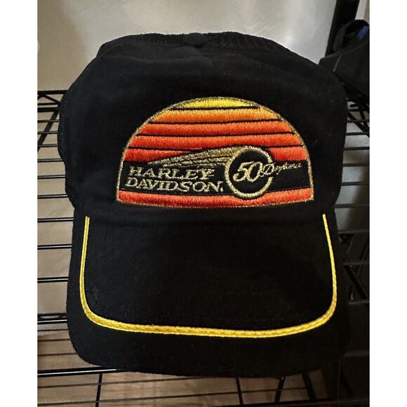 VTG Harley Davidson Motorcycle 50th Daytona Snapback Mesh Trucker Cap Hat USA - Picture 1 of 6